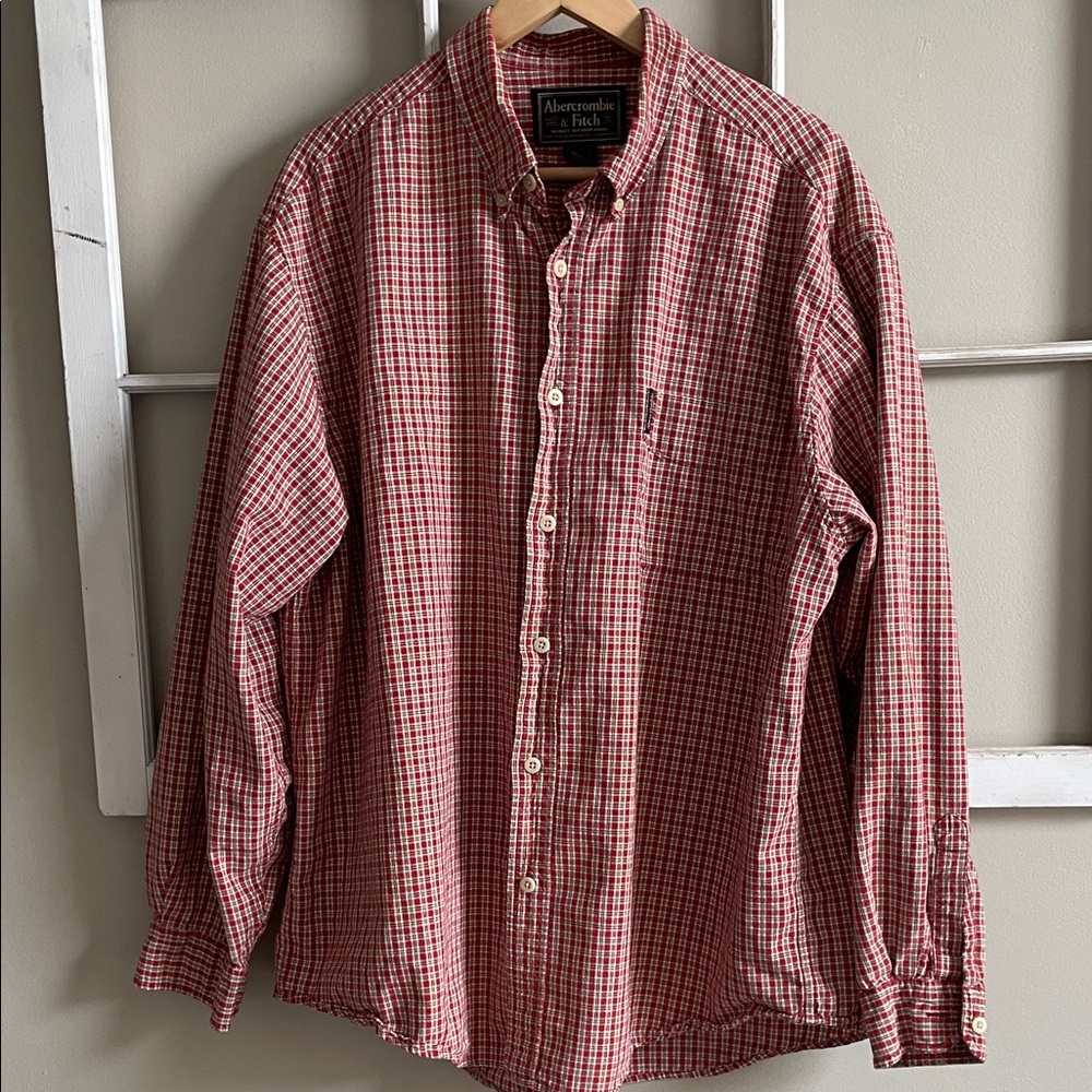 Abercrombie & Fitch Red and White Check Button-Down Shirt
